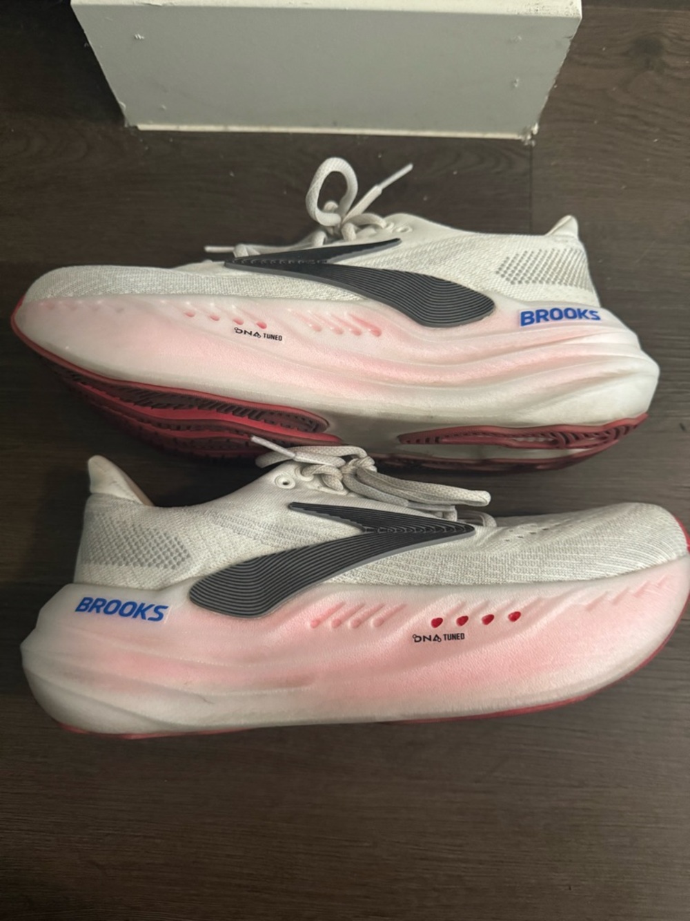 Brooks Women's White and Pink Running Shoes with Gray Logo - Picture 2 of 4